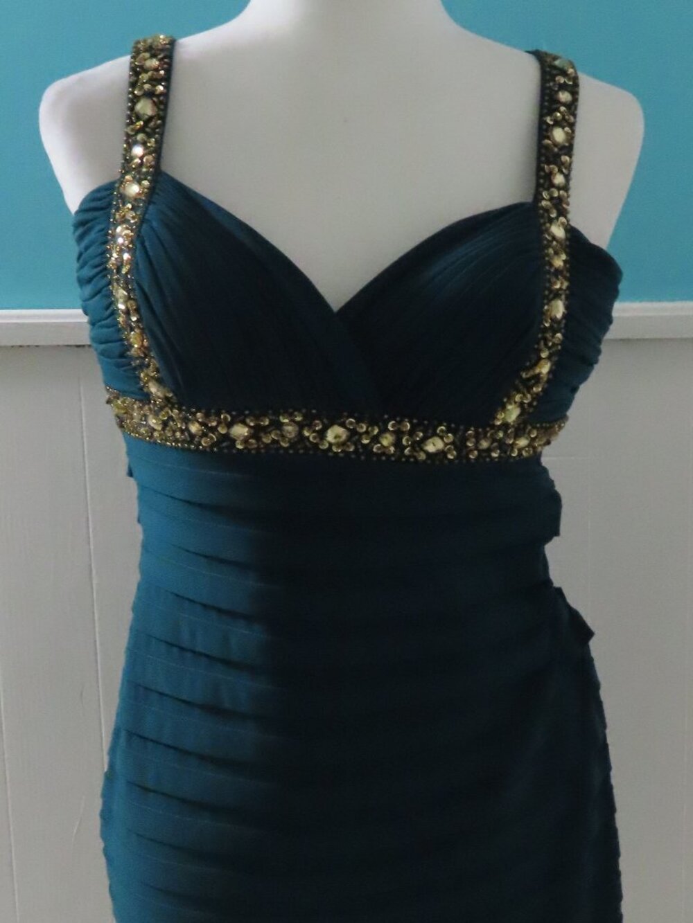 Betsy & Adam teal/green tiered size 8 (style #A14959) dress